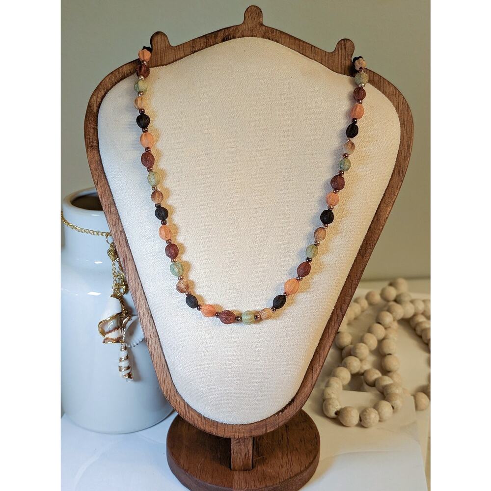Attractive Vintage 1980s 32" Bohemian Style Earth-Tone Wood Beaded Necklace